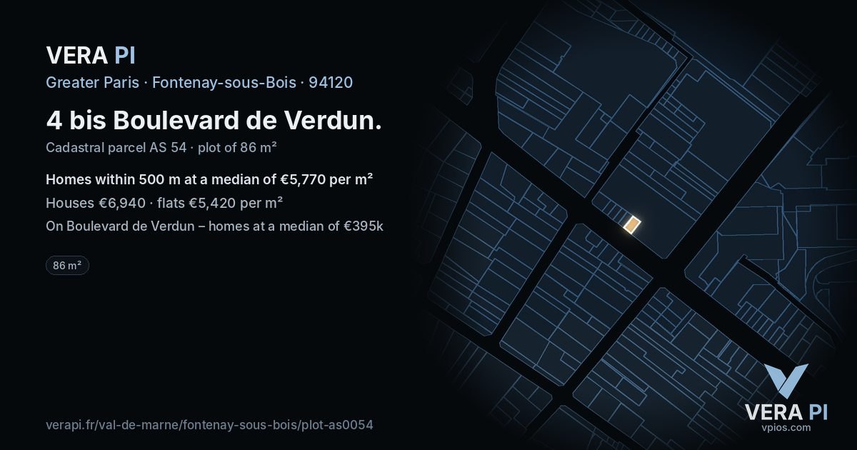 4 bis Boulevard de Verdun, Fontenay-sous-Bois at night – the plot lit, the parcels around coloured by the prices near them