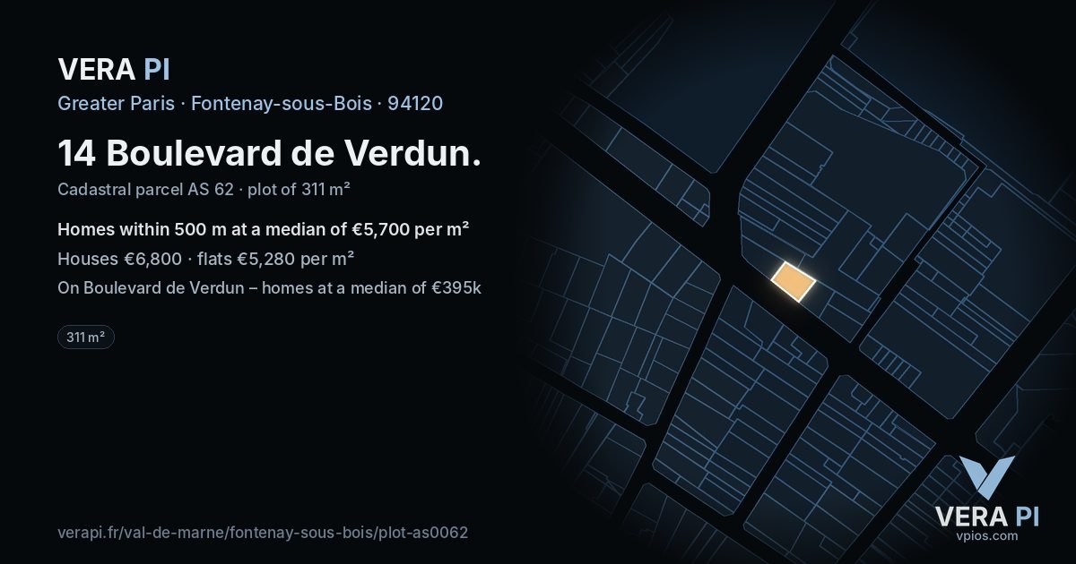 14 Boulevard de Verdun, Fontenay-sous-Bois at night – the plot lit, the parcels around coloured by the prices near them
