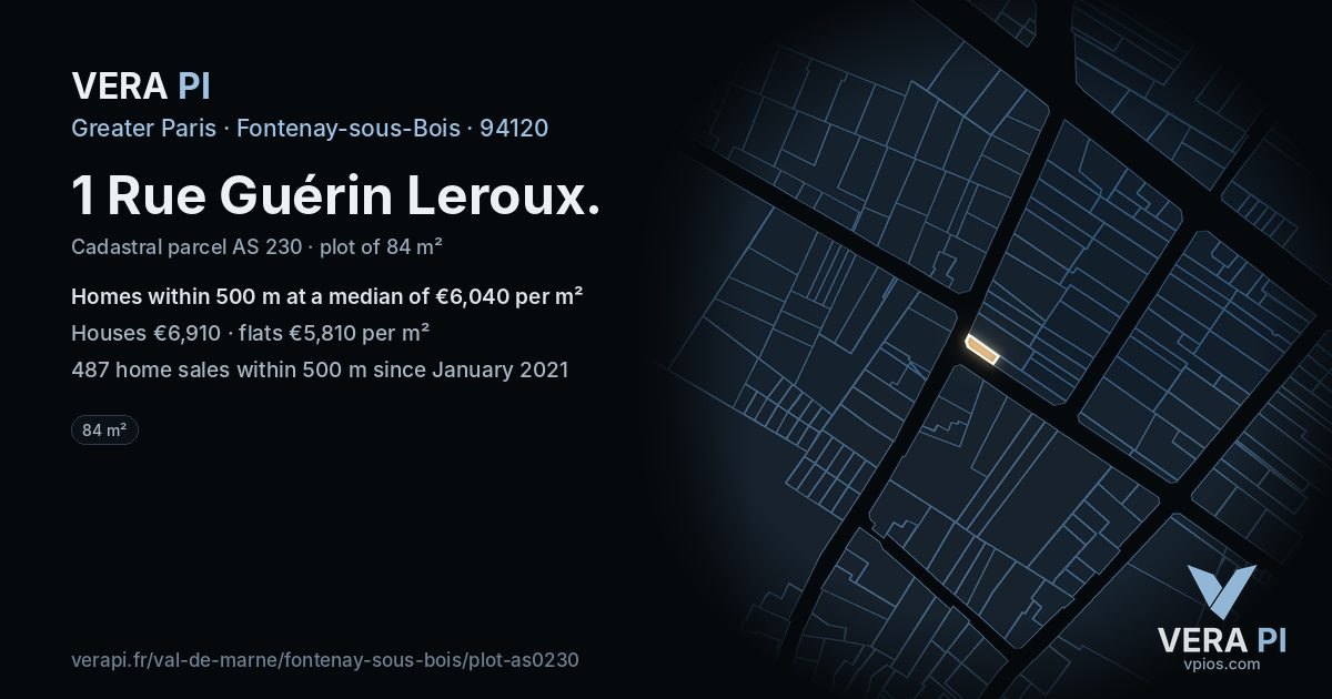 1 Rue Guérin Leroux, Fontenay-sous-Bois at night – the plot lit, the parcels around coloured by the prices near them
