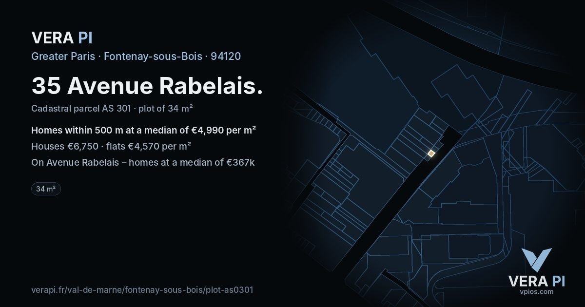 35 Avenue Rabelais, Fontenay-sous-Bois at night – the plot lit, the parcels around coloured by the prices near them