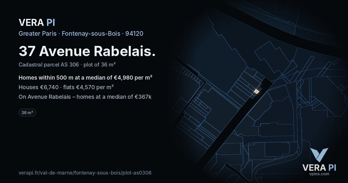37 Avenue Rabelais, Fontenay-sous-Bois at night – the plot lit, the parcels around coloured by the prices near them