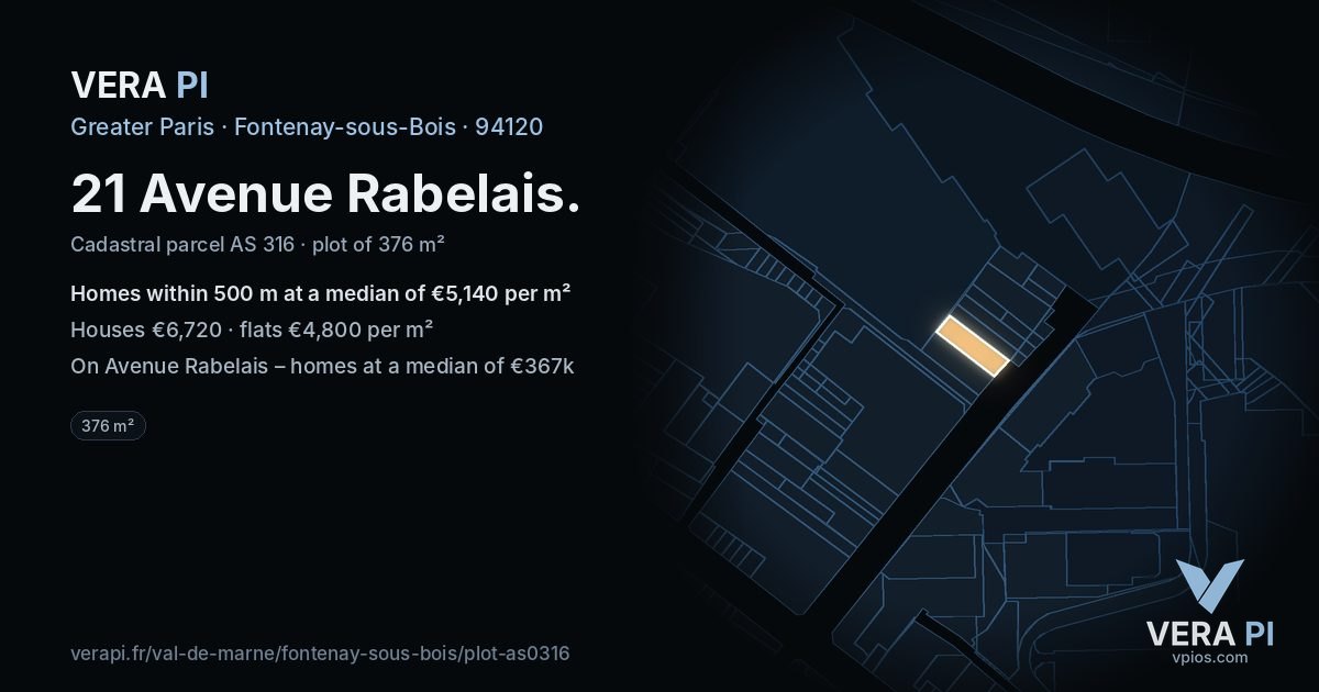 21 Avenue Rabelais, Fontenay-sous-Bois at night – the plot lit, the parcels around coloured by the prices near them