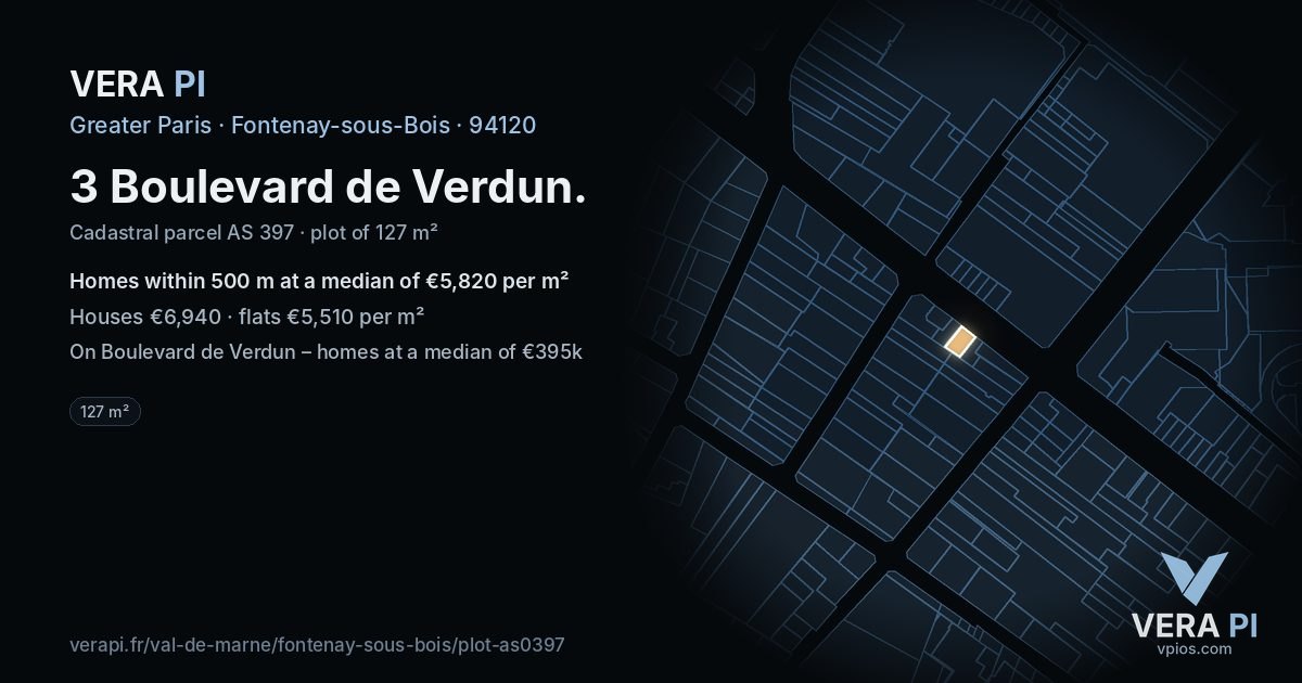 3 Boulevard de Verdun, Fontenay-sous-Bois at night – the plot lit, the parcels around coloured by the prices near them