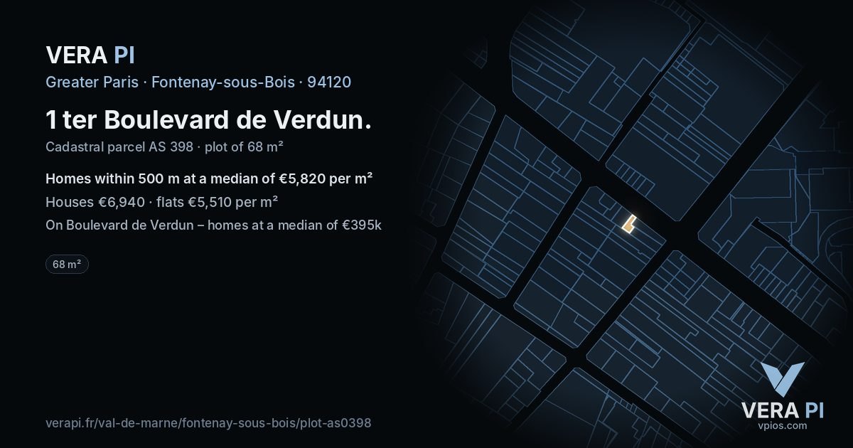 1 ter Boulevard de Verdun, Fontenay-sous-Bois at night – the plot lit, the parcels around coloured by the prices near them
