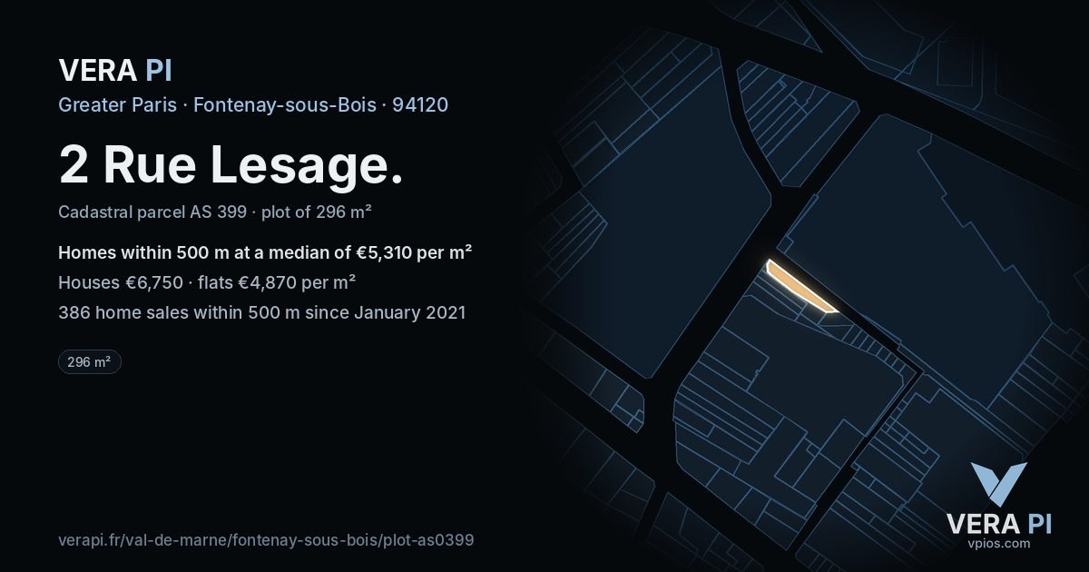 2 Rue Lesage, Fontenay-sous-Bois at night – the plot lit, the parcels around coloured by the prices near them