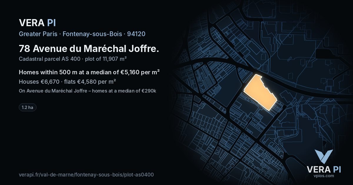 78 Avenue du Maréchal Joffre, Fontenay-sous-Bois at night – the plot lit, the parcels around coloured by the prices near them