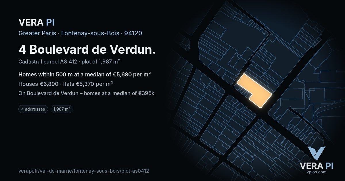 4 Boulevard de Verdun, Fontenay-sous-Bois at night – the plot lit, the parcels around coloured by the prices near them