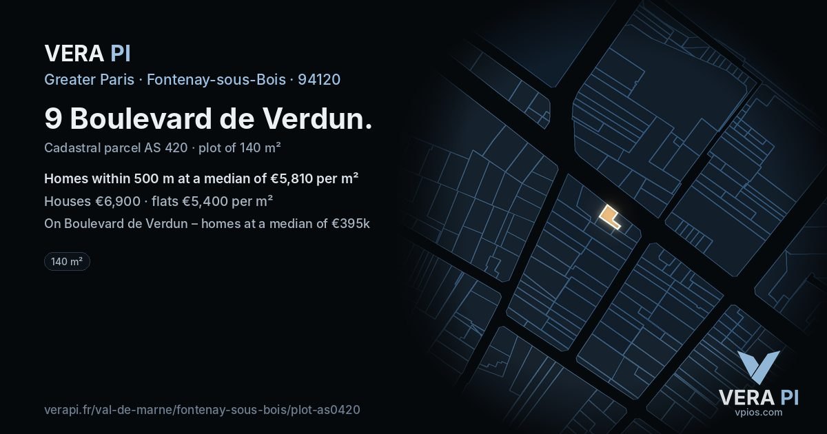 9 Boulevard de Verdun, Fontenay-sous-Bois at night – the plot lit, the parcels around coloured by the prices near them
