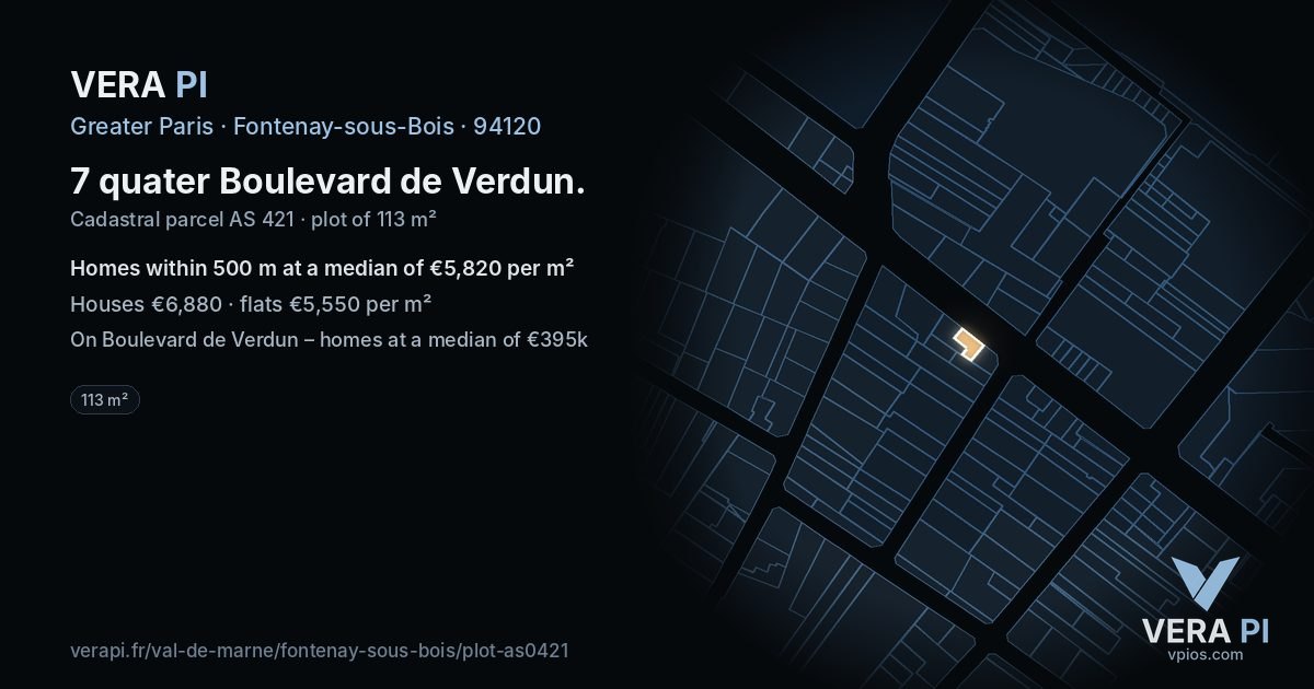 7 quater Boulevard de Verdun, Fontenay-sous-Bois at night – the plot lit, the parcels around coloured by the prices near them