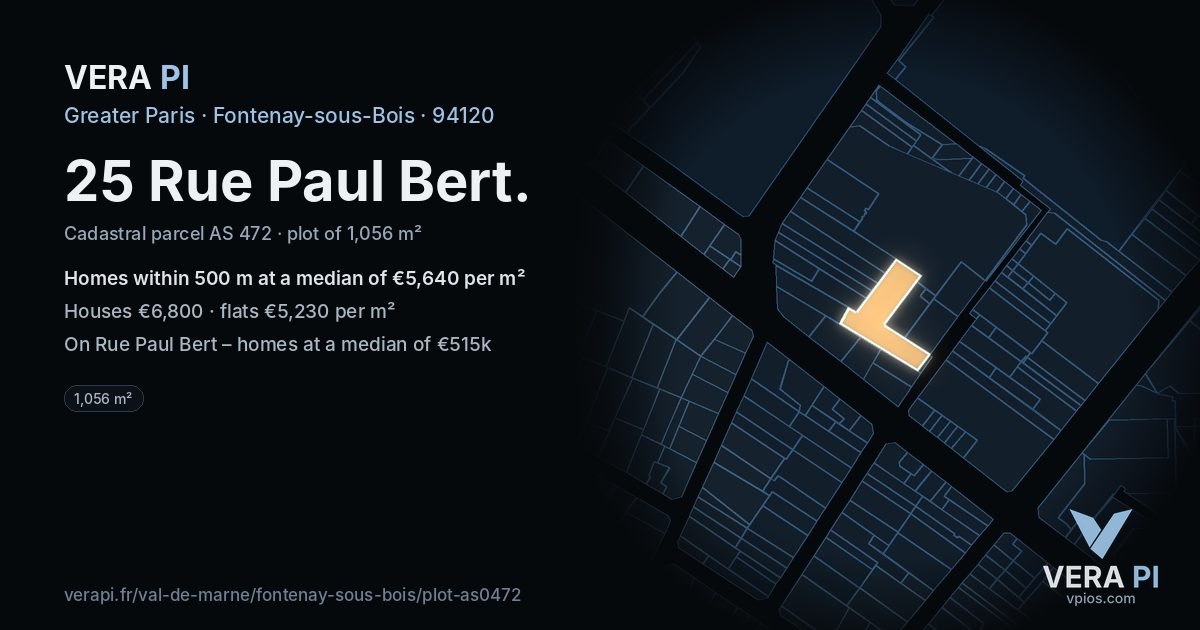 25 Rue Paul Bert, Fontenay-sous-Bois at night – the plot lit, the parcels around coloured by the prices near them