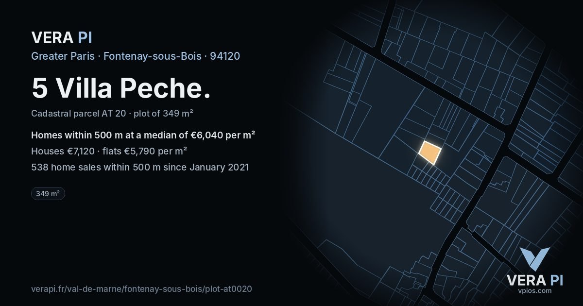 5 Villa Peche, Fontenay-sous-Bois at night – the plot lit, the parcels around coloured by the prices near them