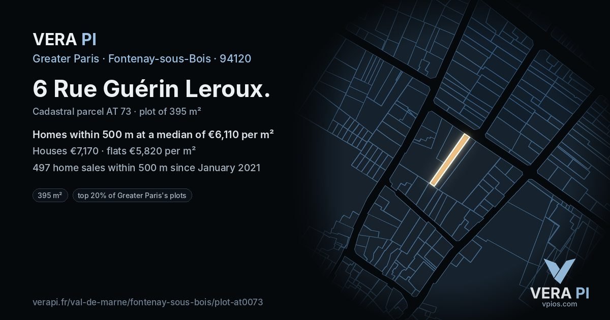 6 Rue Guérin Leroux, Fontenay-sous-Bois at night – the plot lit, the parcels around coloured by the prices near them