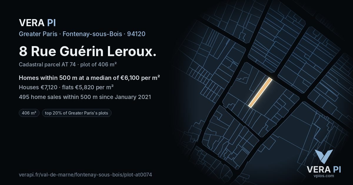 8 Rue Guérin Leroux, Fontenay-sous-Bois at night – the plot lit, the parcels around coloured by the prices near them