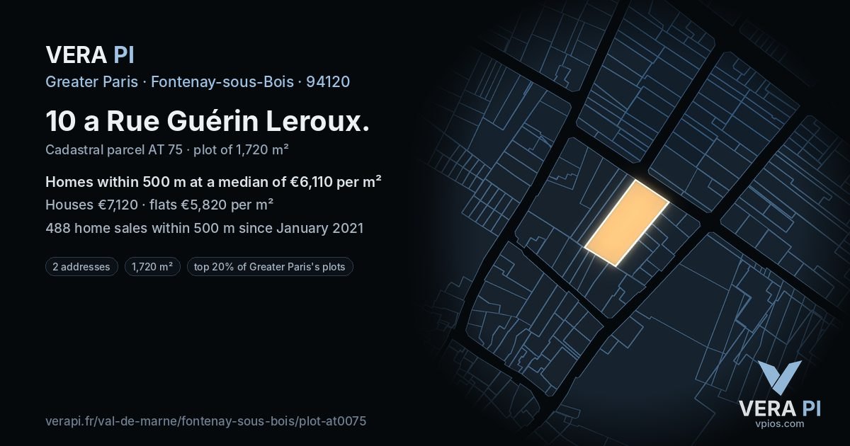 10 a Rue Guérin Leroux, Fontenay-sous-Bois at night – the plot lit, the parcels around coloured by the prices near them