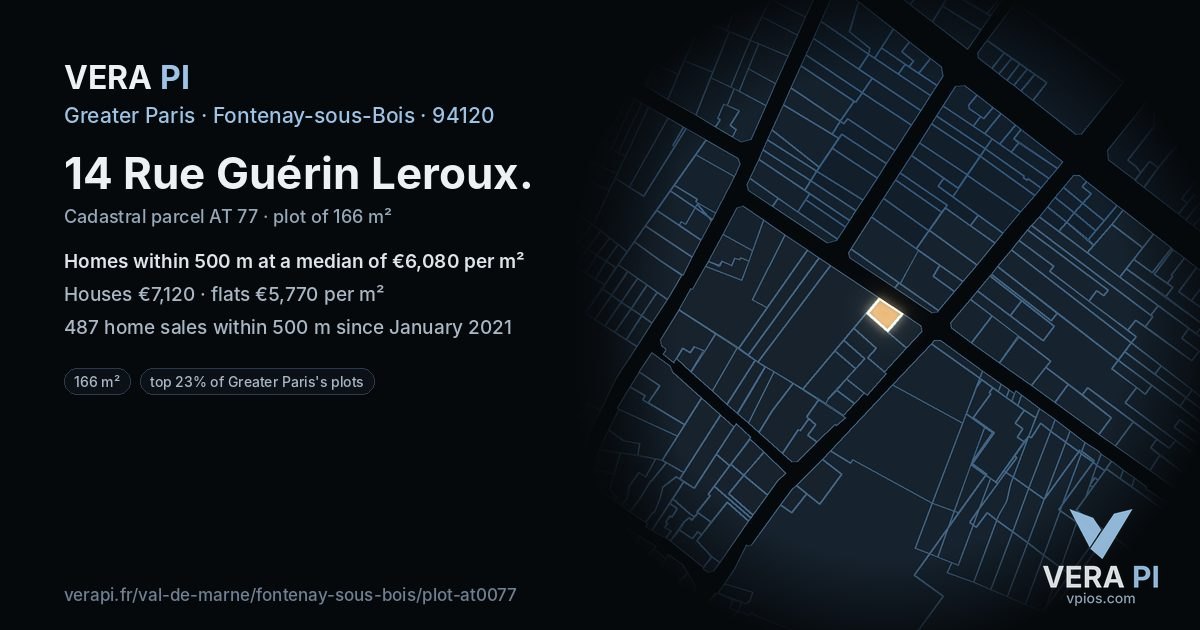 14 Rue Guérin Leroux, Fontenay-sous-Bois at night – the plot lit, the parcels around coloured by the prices near them