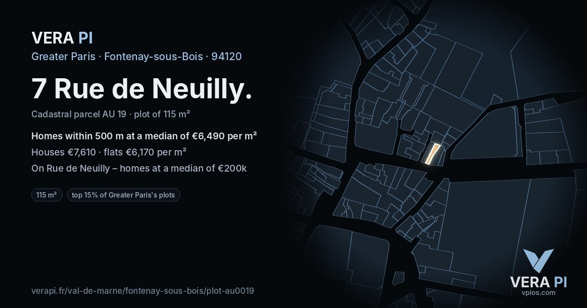 7 Rue de Neuilly, Fontenay-sous-Bois at night – the plot lit, the parcels around coloured by the prices near them