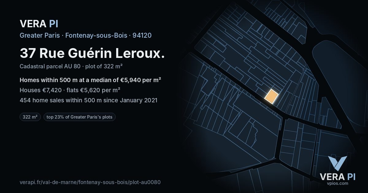37 Rue Guérin Leroux, Fontenay-sous-Bois at night – the plot lit, the parcels around coloured by the prices near them