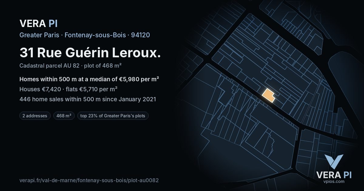 31 Rue Guérin Leroux, Fontenay-sous-Bois at night – the plot lit, the parcels around coloured by the prices near them