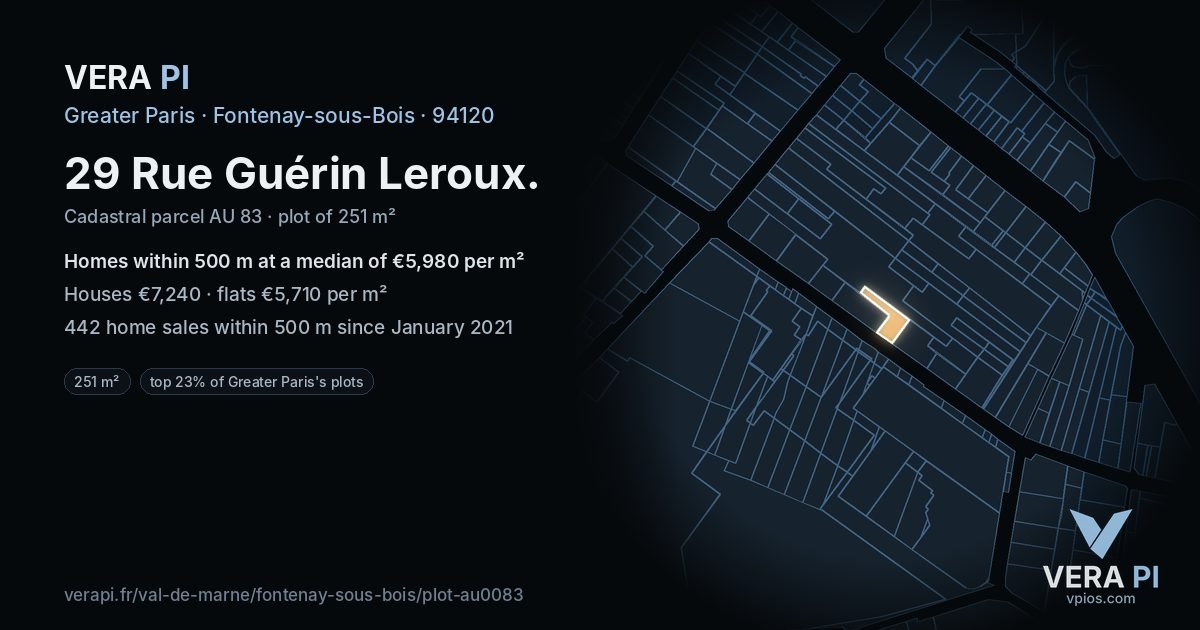 29 Rue Guérin Leroux, Fontenay-sous-Bois at night – the plot lit, the parcels around coloured by the prices near them