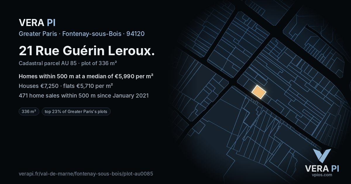 21 Rue Guérin Leroux, Fontenay-sous-Bois at night – the plot lit, the parcels around coloured by the prices near them