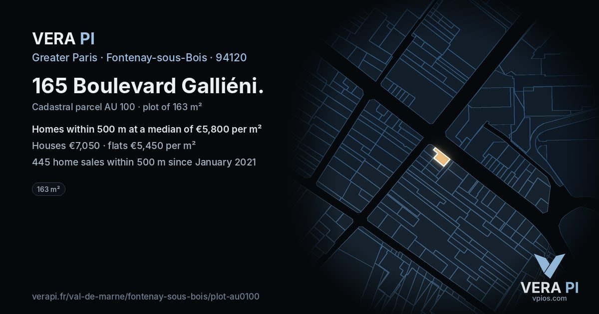 165 Boulevard Galliéni, Fontenay-sous-Bois at night – the plot lit, the parcels around coloured by the prices near them