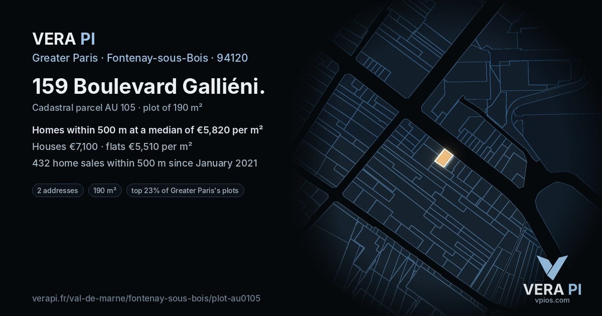 159 Boulevard Galliéni, Fontenay-sous-Bois at night – the plot lit, the parcels around coloured by the prices near them