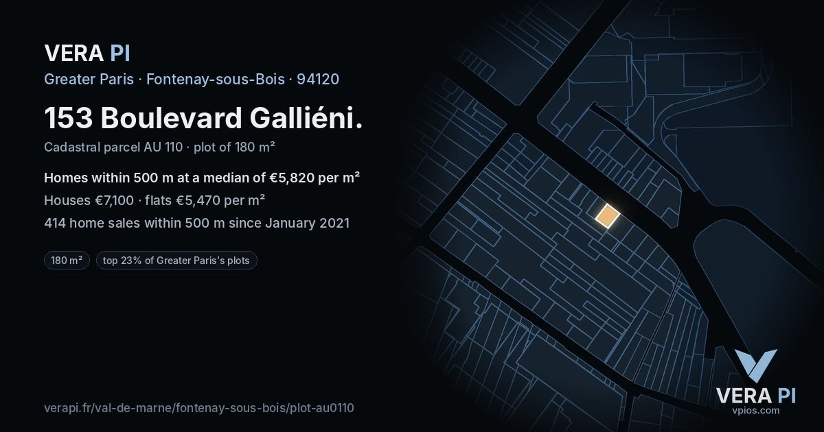 153 Boulevard Galliéni, Fontenay-sous-Bois at night – the plot lit, the parcels around coloured by the prices near them