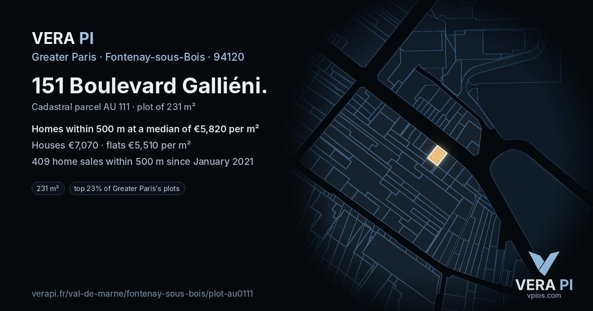 151 Boulevard Galliéni, Fontenay-sous-Bois at night – the plot lit, the parcels around coloured by the prices near them