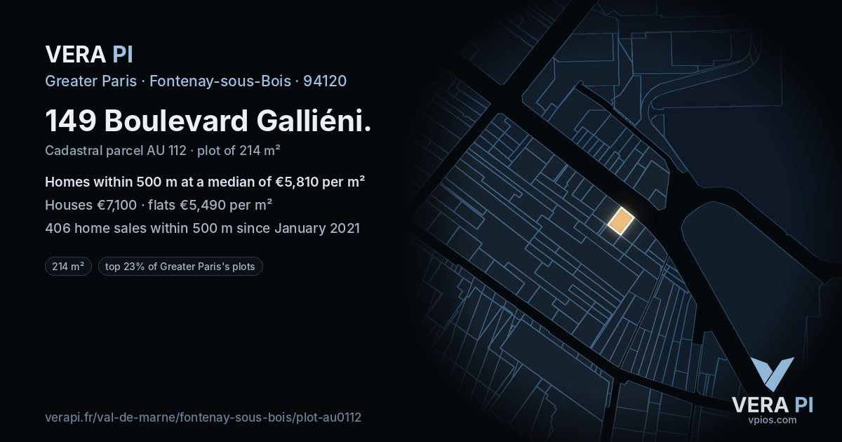 149 Boulevard Galliéni, Fontenay-sous-Bois at night – the plot lit, the parcels around coloured by the prices near them