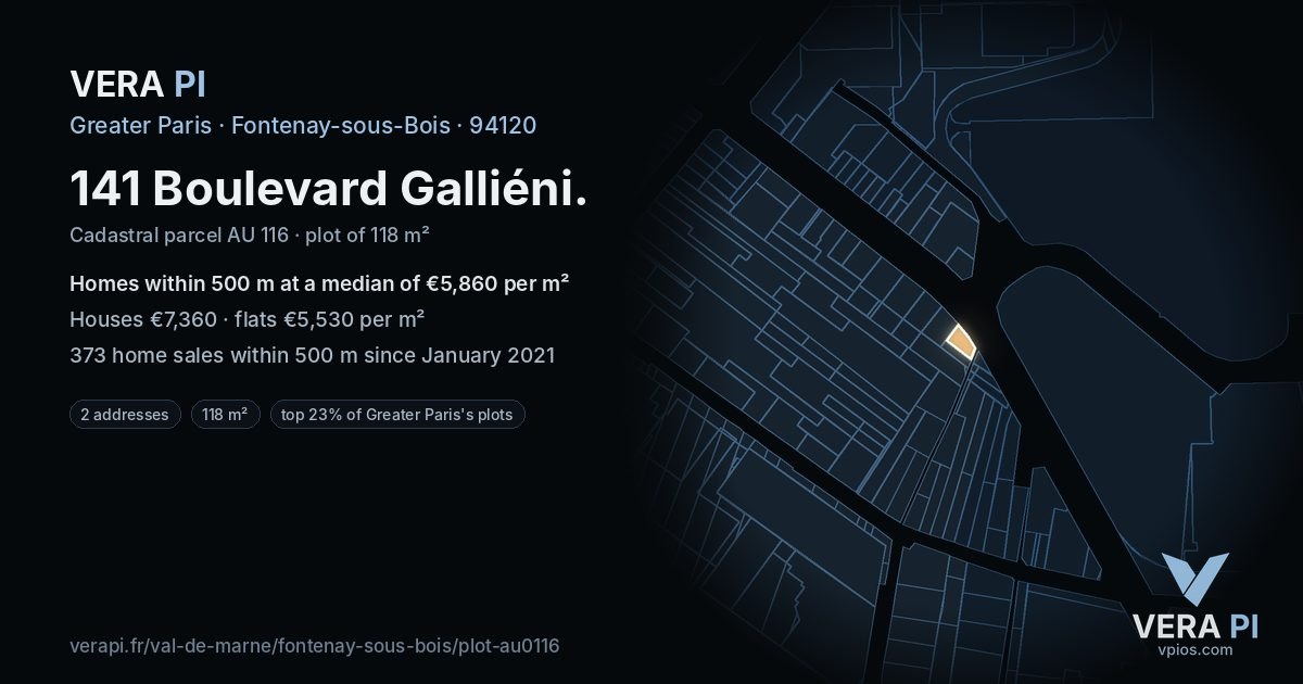 141 Boulevard Galliéni, Fontenay-sous-Bois at night – the plot lit, the parcels around coloured by the prices near them