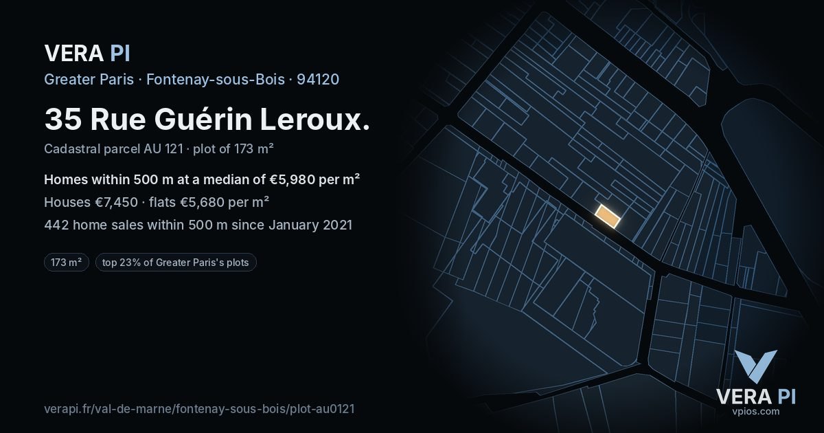 35 Rue Guérin Leroux, Fontenay-sous-Bois at night – the plot lit, the parcels around coloured by the prices near them