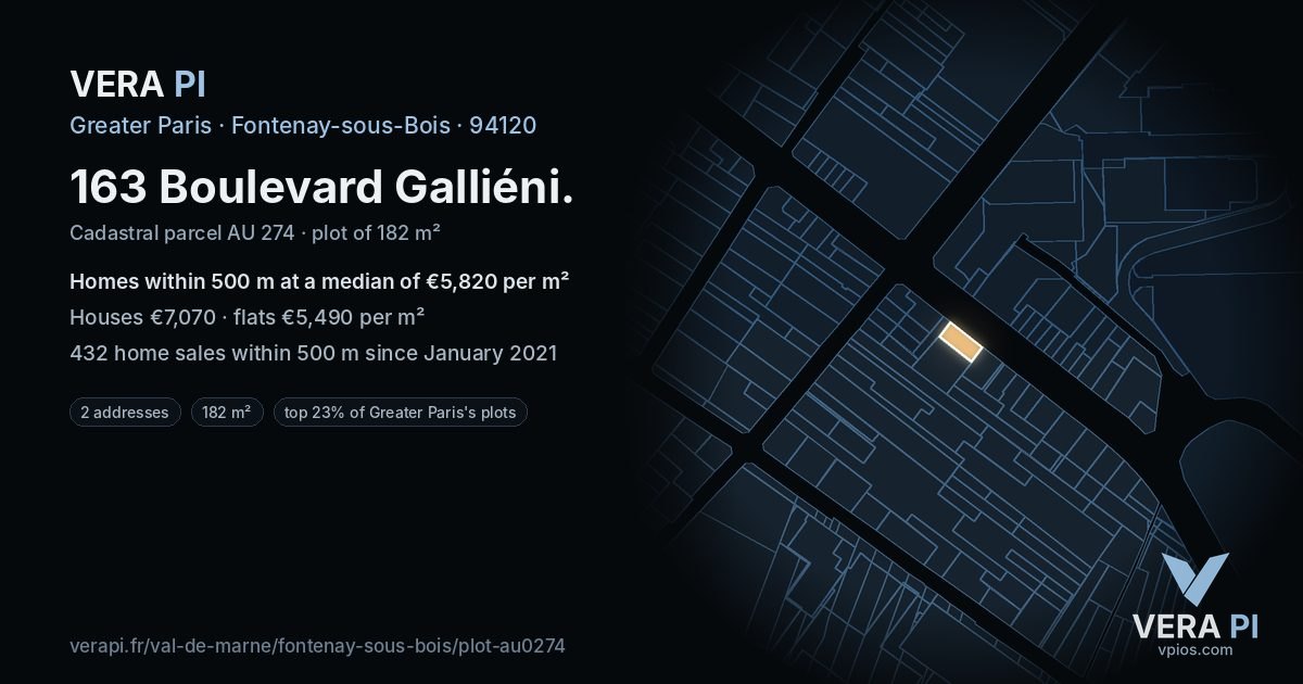 163 Boulevard Galliéni, Fontenay-sous-Bois at night – the plot lit, the parcels around coloured by the prices near them