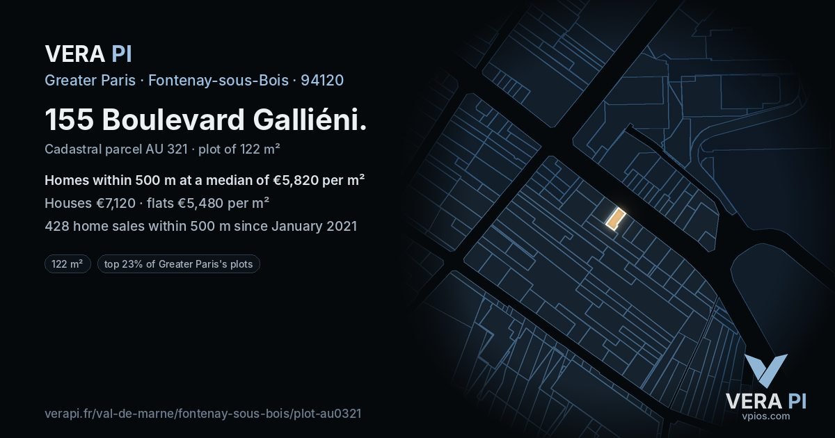155 Boulevard Galliéni, Fontenay-sous-Bois at night – the plot lit, the parcels around coloured by the prices near them