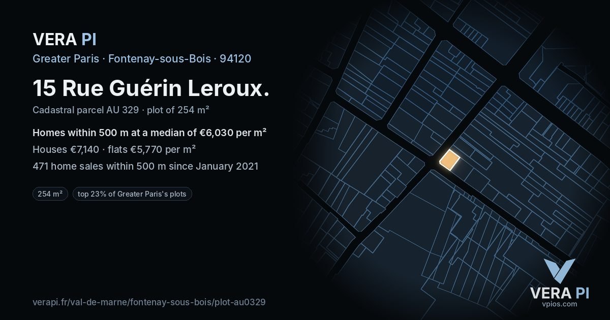 15 Rue Guérin Leroux, Fontenay-sous-Bois at night – the plot lit, the parcels around coloured by the prices near them