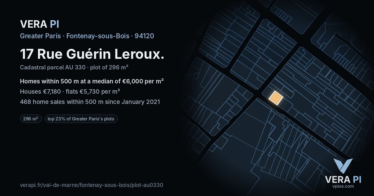 17 Rue Guérin Leroux, Fontenay-sous-Bois at night – the plot lit, the parcels around coloured by the prices near them
