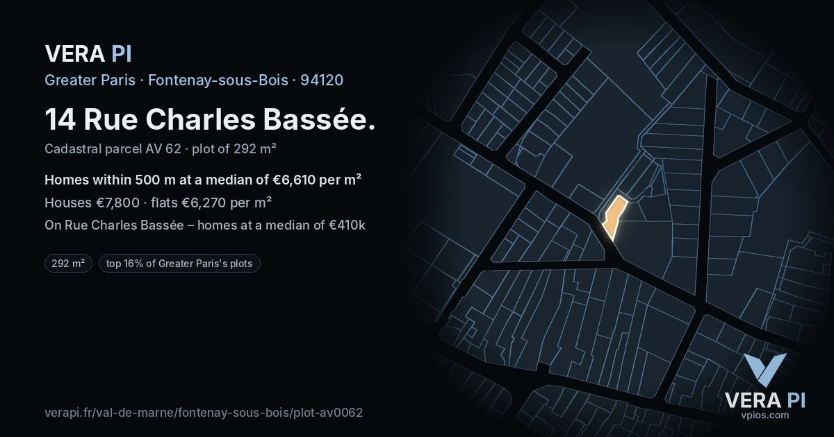 14 Rue Charles Bassée, Fontenay-sous-Bois at night – the plot lit, the parcels around coloured by the prices near them