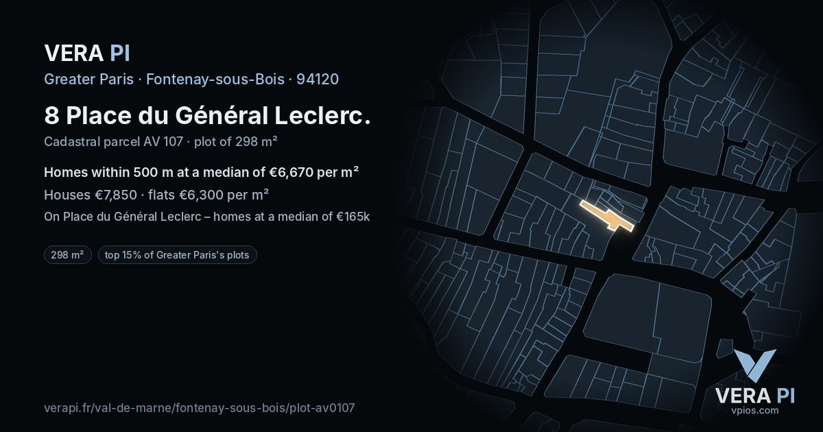 8 Place du Général Leclerc, Fontenay-sous-Bois at night – the plot lit, the parcels around coloured by the prices near them