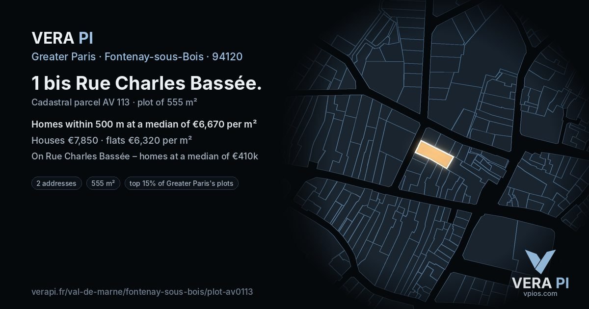 1 bis Rue Charles Bassée, Fontenay-sous-Bois at night – the plot lit, the parcels around coloured by the prices near them