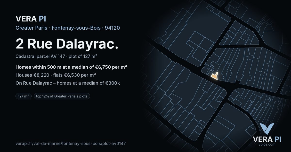 2 Rue Dalayrac, Fontenay-sous-Bois at night – the plot lit, the parcels around coloured by the prices near them