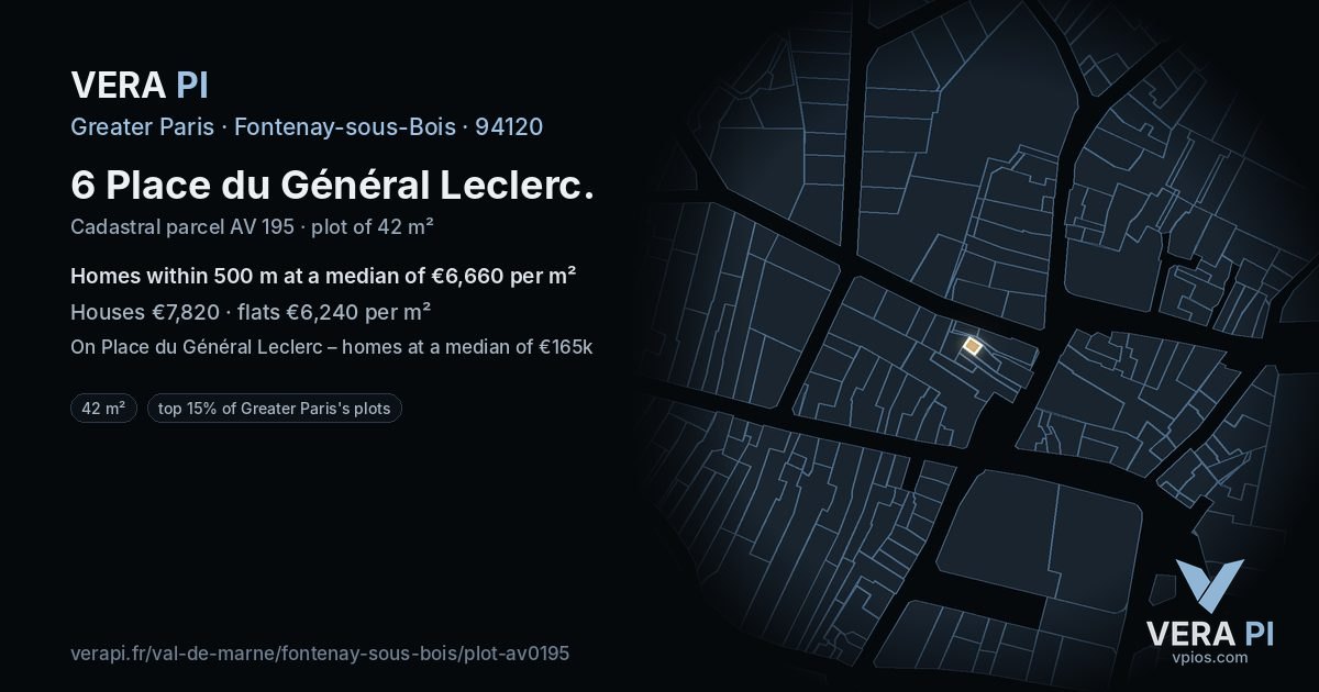 6 Place du Général Leclerc, Fontenay-sous-Bois at night – the plot lit, the parcels around coloured by the prices near them