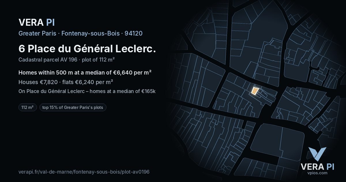 6 Place du Général Leclerc, Fontenay-sous-Bois at night – the plot lit, the parcels around coloured by the prices near them
