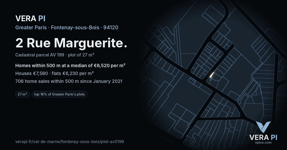 2 Rue Marguerite, Fontenay-sous-Bois at night – the plot lit, the parcels around coloured by the prices near them