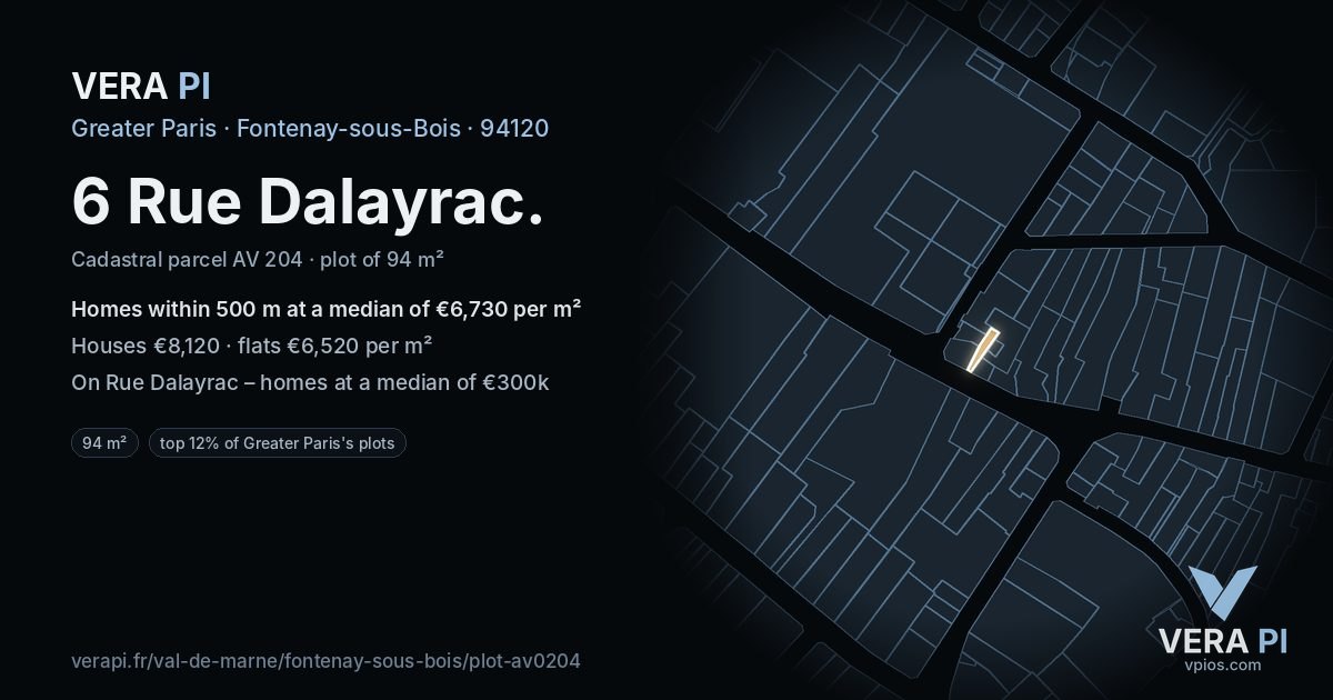 6 Rue Dalayrac, Fontenay-sous-Bois at night – the plot lit, the parcels around coloured by the prices near them