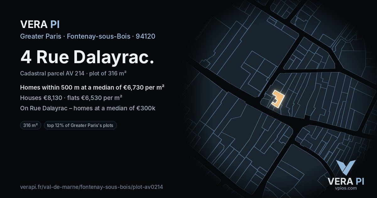 4 Rue Dalayrac, Fontenay-sous-Bois at night – the plot lit, the parcels around coloured by the prices near them