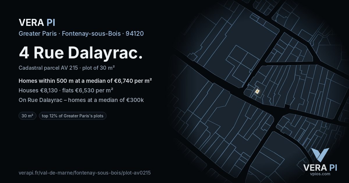 4 Rue Dalayrac, Fontenay-sous-Bois at night – the plot lit, the parcels around coloured by the prices near them