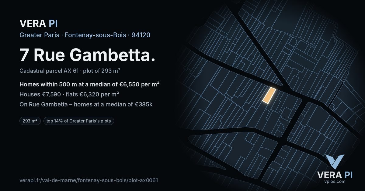 7 Rue Gambetta, Fontenay-sous-Bois at night – the plot lit, the parcels around coloured by the prices near them