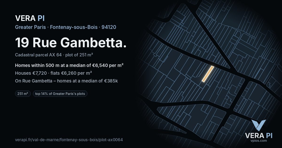 19 Rue Gambetta, Fontenay-sous-Bois at night – the plot lit, the parcels around coloured by the prices near them