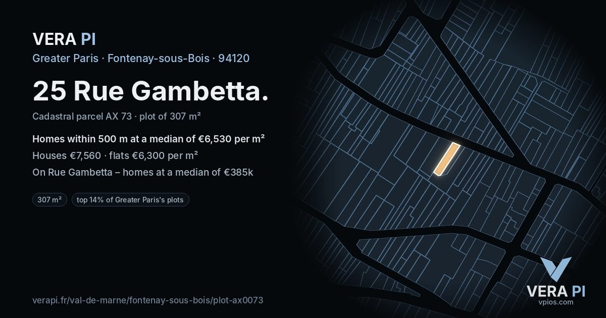 25 Rue Gambetta, Fontenay-sous-Bois at night – the plot lit, the parcels around coloured by the prices near them