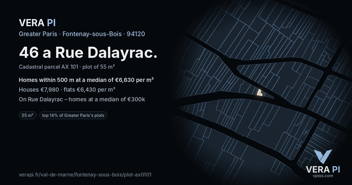 46 a Rue Dalayrac, Fontenay-sous-Bois at night – the plot lit, the parcels around coloured by the prices near them