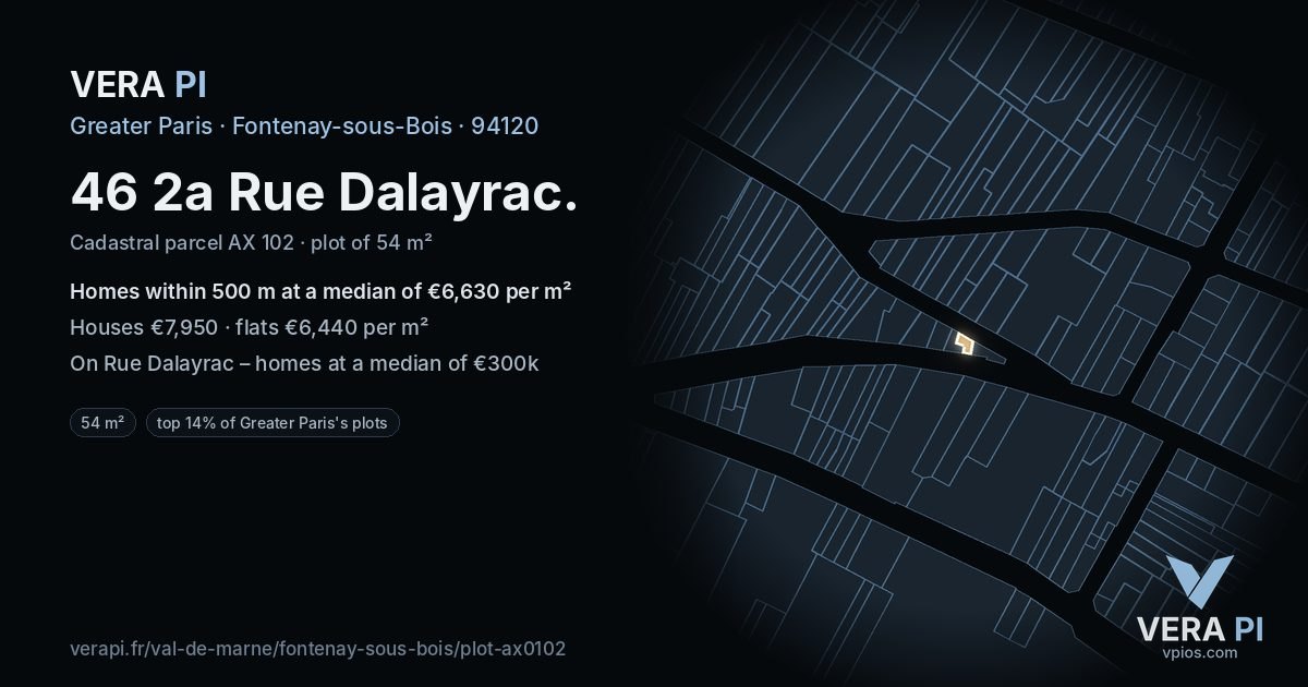 46 2a Rue Dalayrac, Fontenay-sous-Bois at night – the plot lit, the parcels around coloured by the prices near them